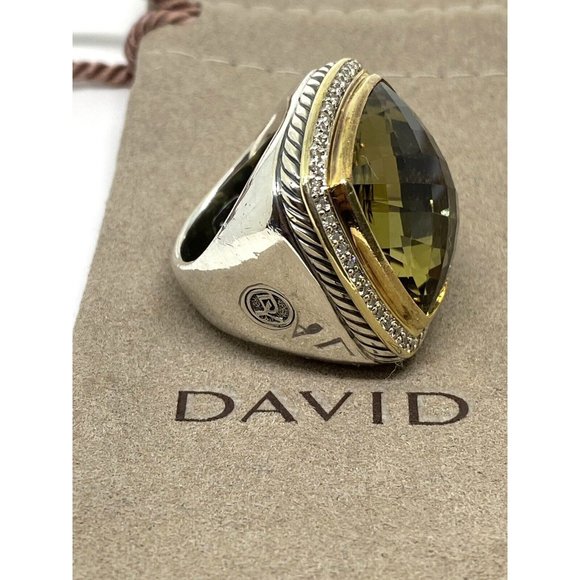 $3250 DAVID YURMAN 18K GOLD SS DIAMOND ALBION EXTRA LARGE LEMON QUARTZ R… - Picture 10 of 16